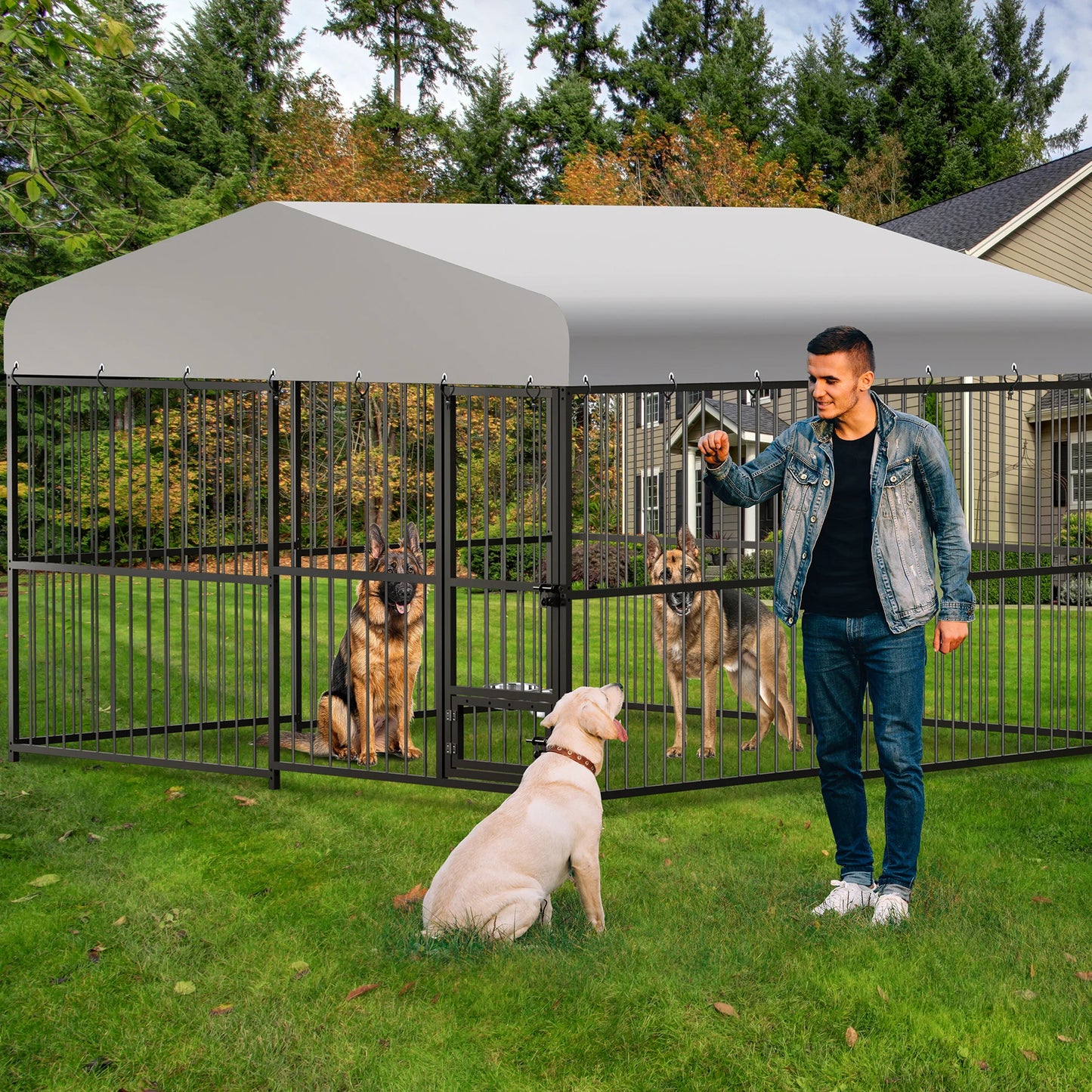 10x10x6FT Large Outdoor Dog Kennel – Heavy Duty Cage with Roof, UV & Water Resistant Cover