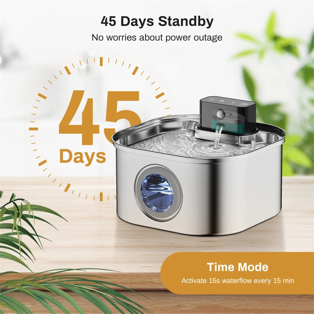 Stainless Steel Wireless Cat Fountain – Rechargeable Automatic Circulating Water Bowl