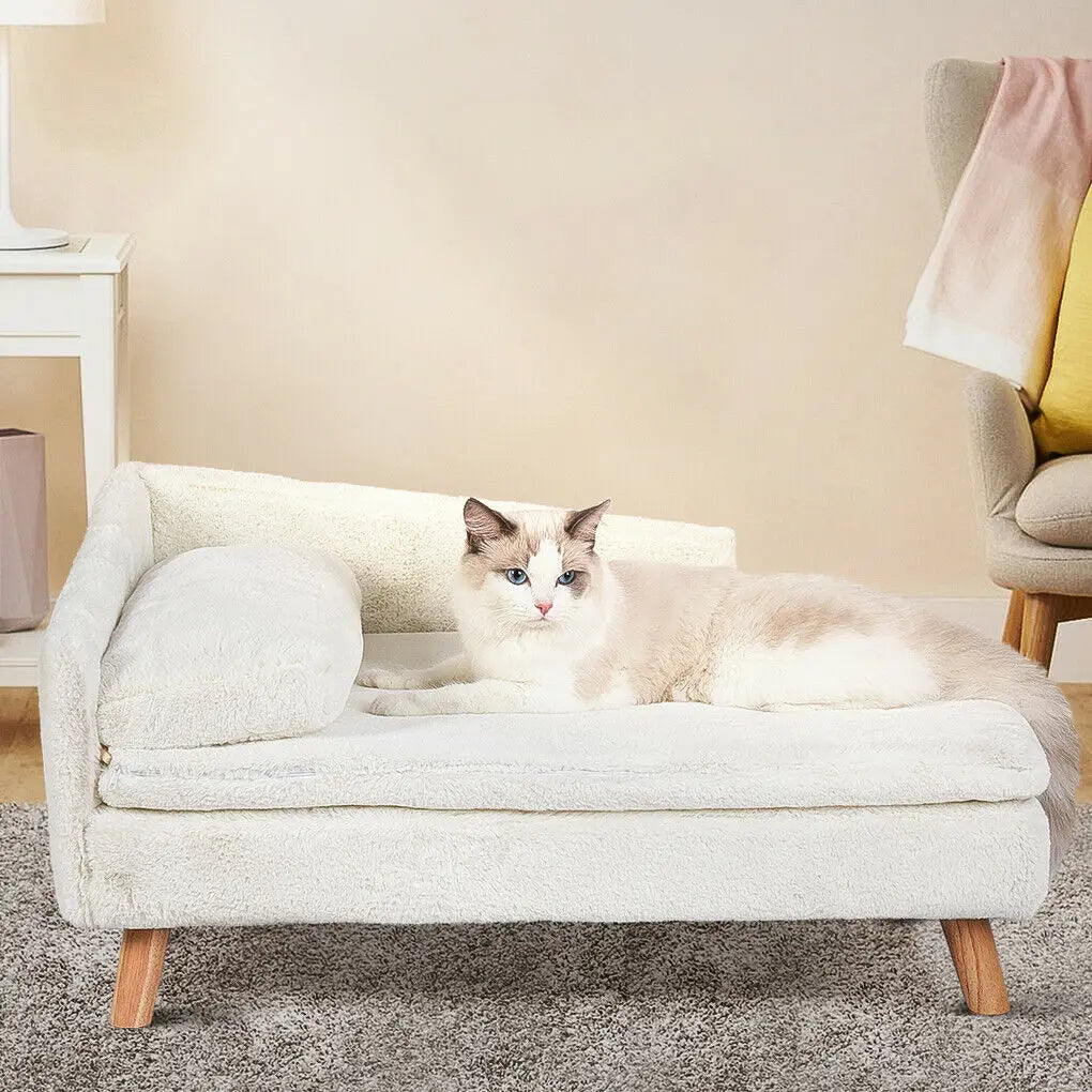 Elevated Pet Bed Sofa – L-Shaped Plush Couch with Solid Wood Legs for Dogs & Cats