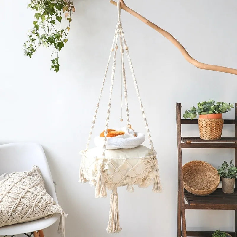 Hand-Woven Cat Hammock Swing – Indoor Hanging Basket & Pendant Nest for Kittens