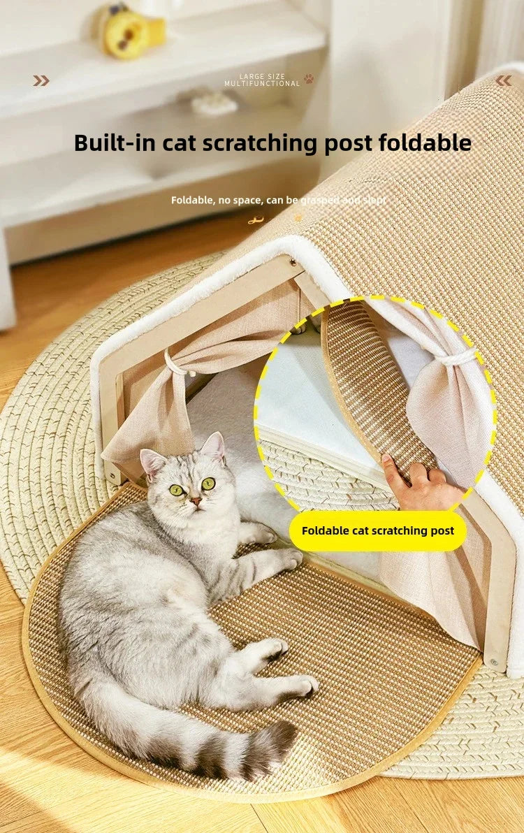 Winter Warm Cat Nest – Semi-Enclosed Villa House with Sisal Scratching Board