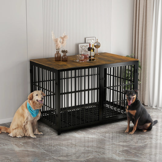 Furniture Style Dog Kennel – Extra Large Wooden Cage with Tray & 3 Doors for Medium & Large Dogs