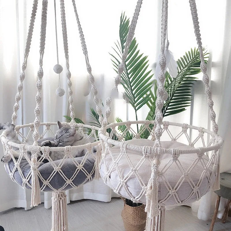 Hand-Woven Cat Hammock Swing – Indoor Hanging Basket & Pendant Nest for Kittens