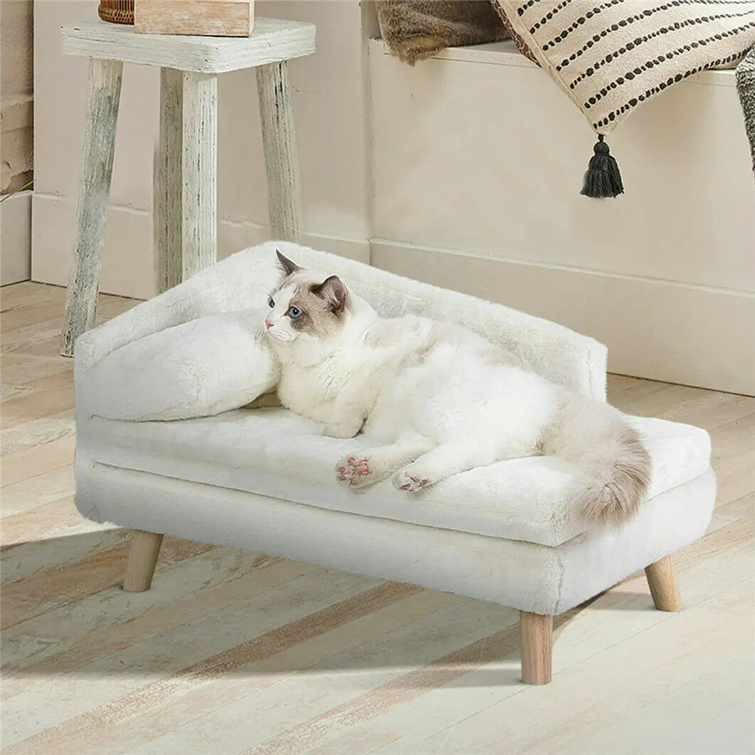 Elevated Pet Bed Sofa – L-Shaped Plush Couch with Solid Wood Legs for Dogs & Cats