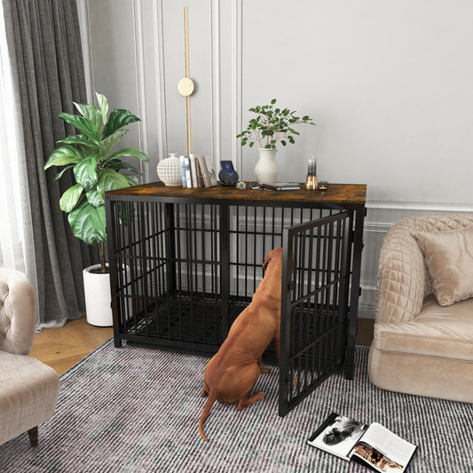 Furniture Style Dog Kennel – Extra Large Wooden Cage with Tray & 3 Doors for Medium & Large Dogs