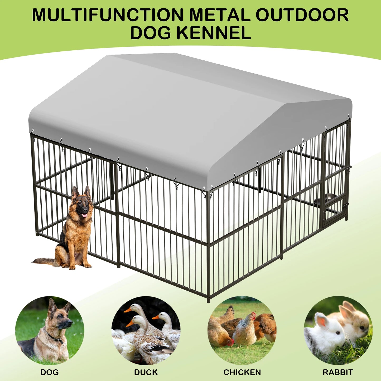 10x10x6FT Large Outdoor Dog Kennel – Heavy Duty Cage with Roof, UV & Water Resistant Cover