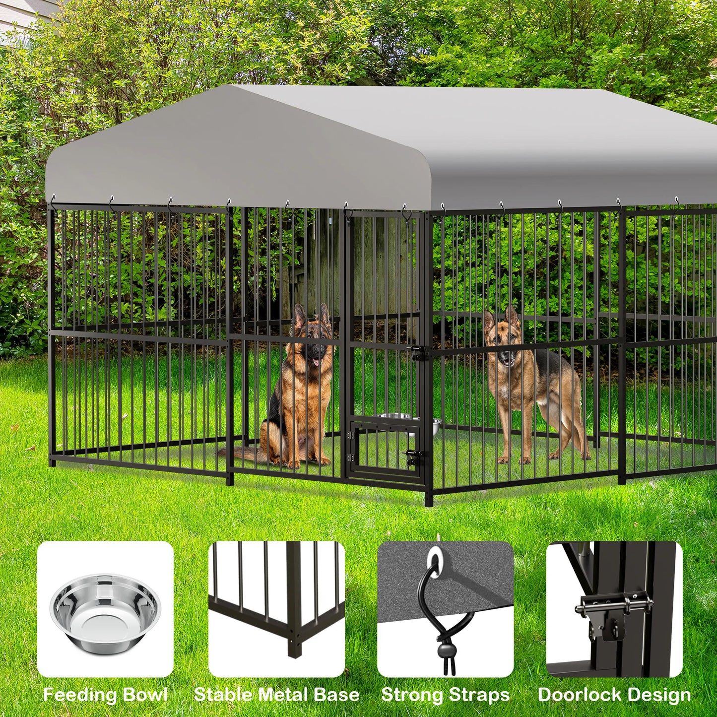 10x10x6FT Large Outdoor Dog Kennel – Heavy Duty Cage with Roof, UV & Water Resistant Cover